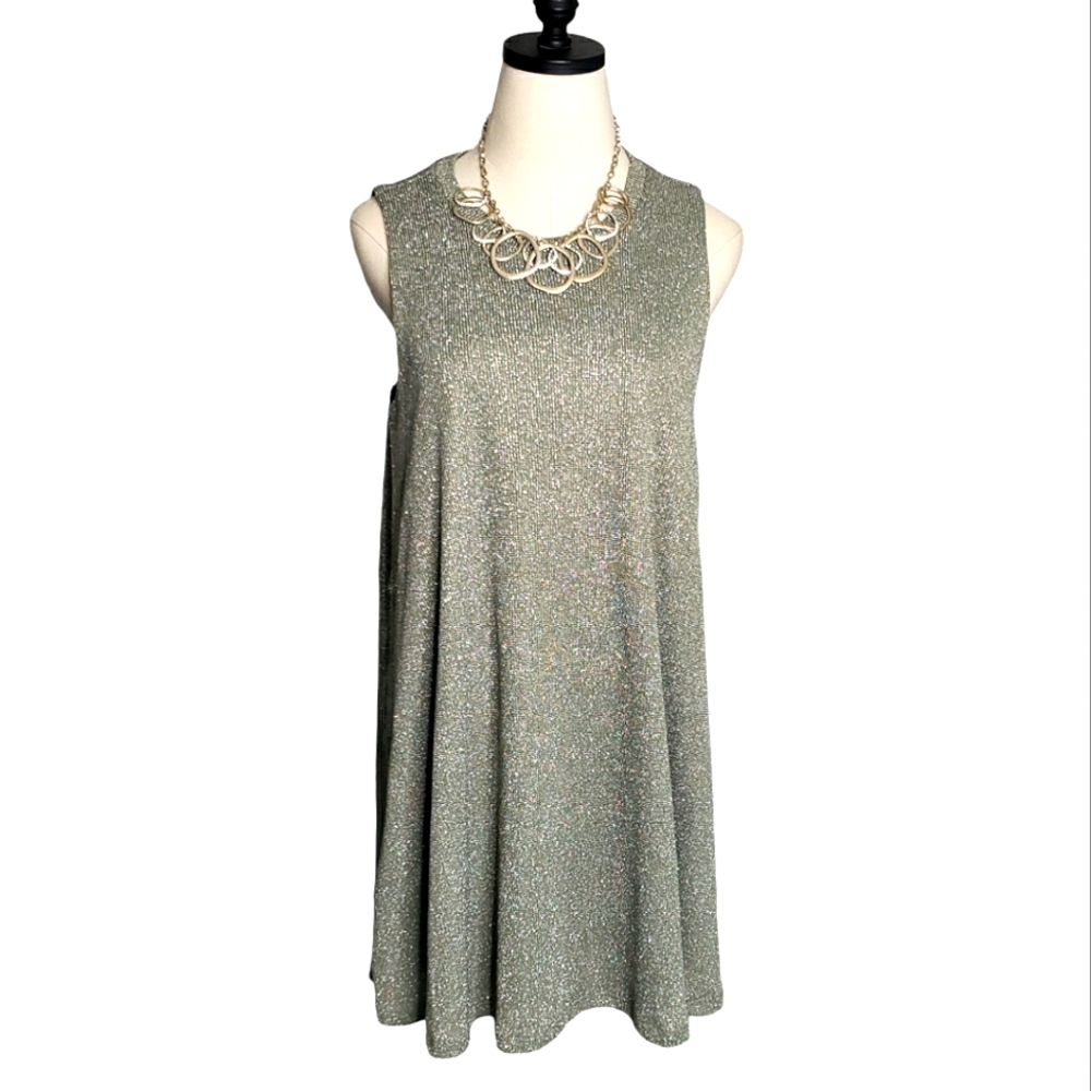 Silver Glitter Sparkle Knit Swing A-line Party Cocktail Date  Heart Soul Mini ♡